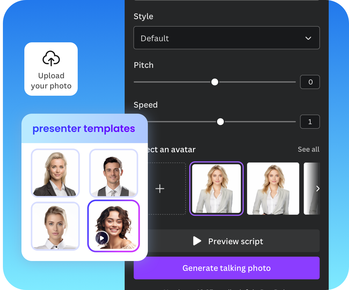 Fourth step on DupDub canva design choose template presenters