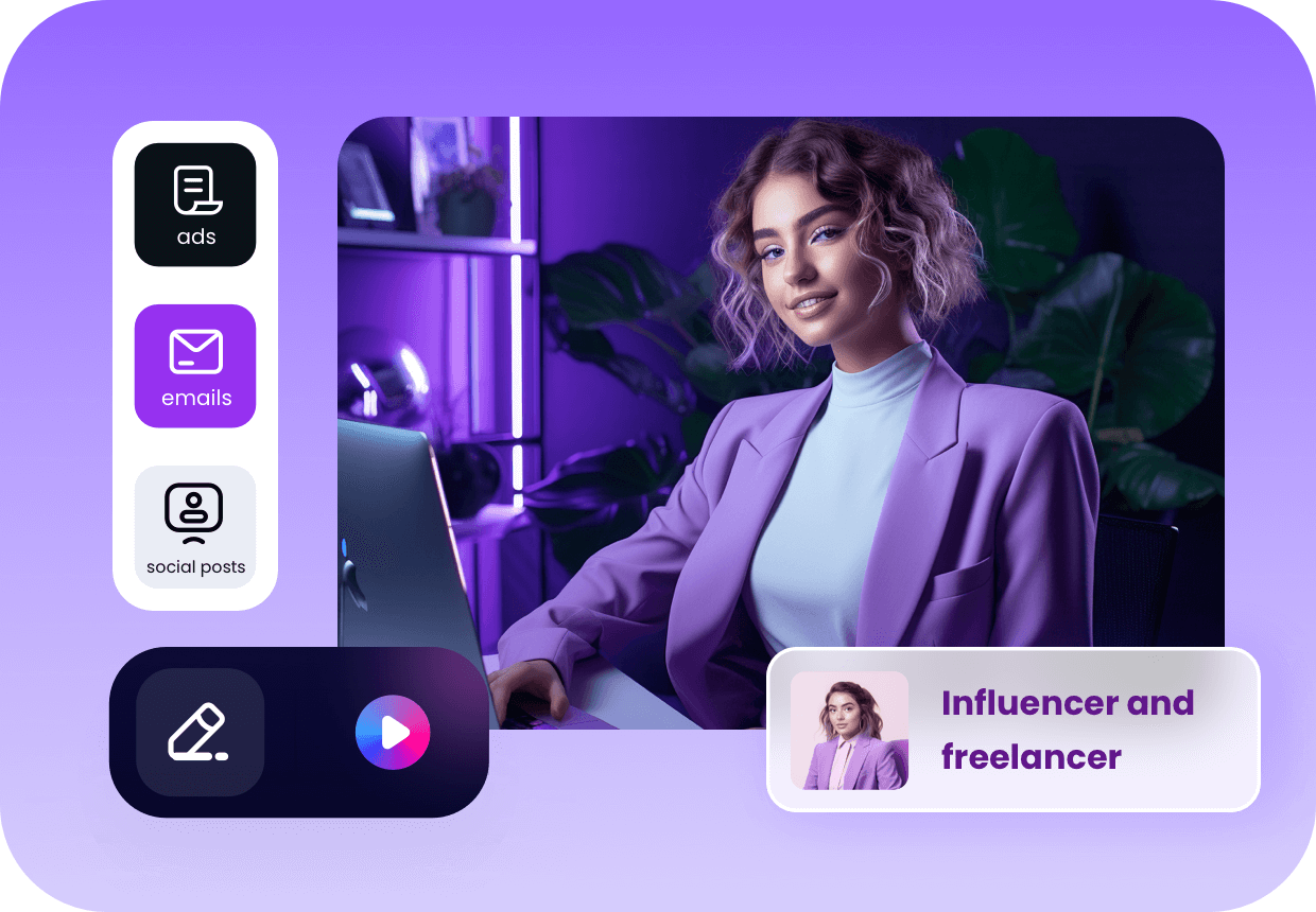 Influencer and freelancer for ads, emails and social posts
